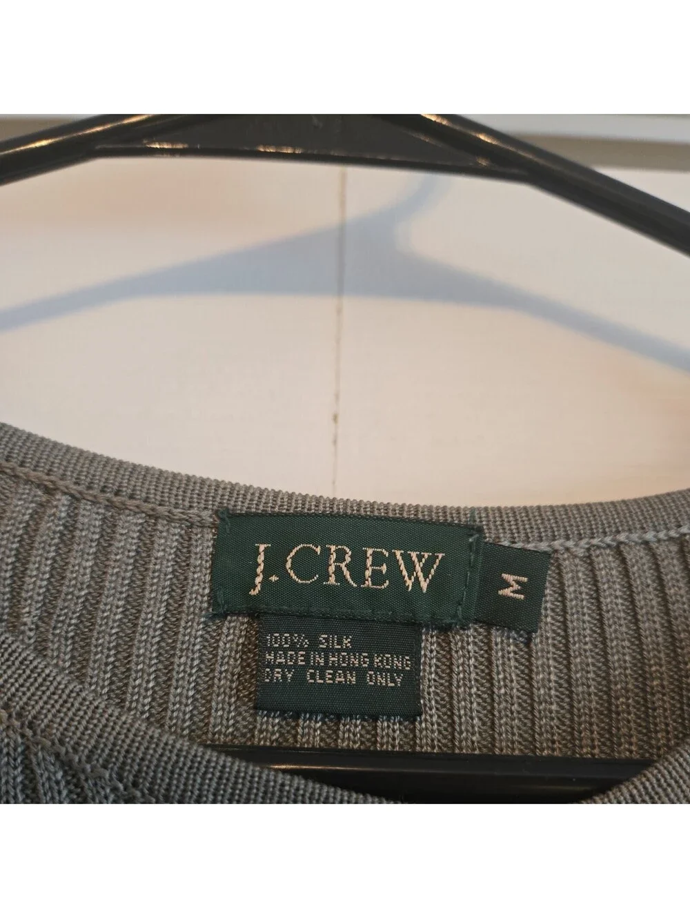 Vtg J Crew 100% Silk Fitted Olive Gray Long Sleeve Top Sz M womens preppy y2k